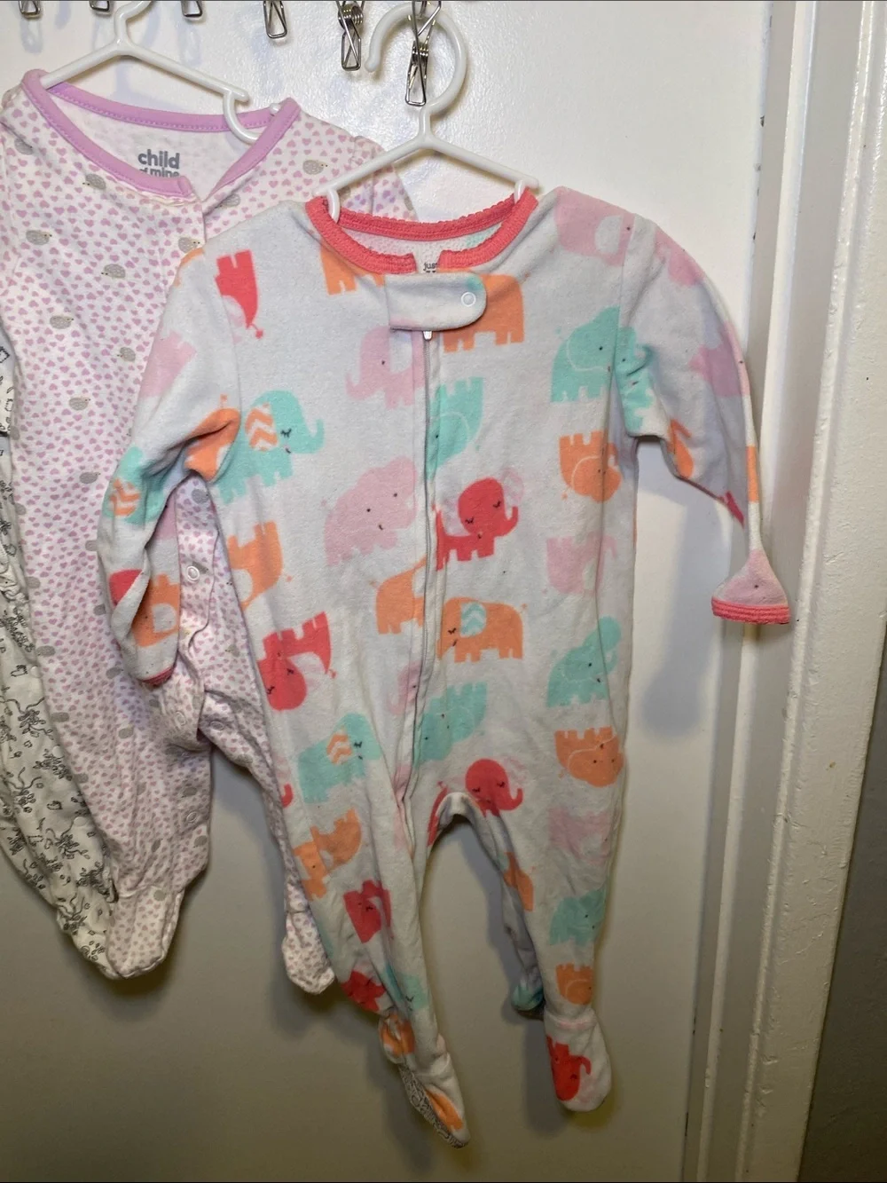 child of mine Pink and Multicolor Elephant Print Footed One-Piece& Carter Footed
